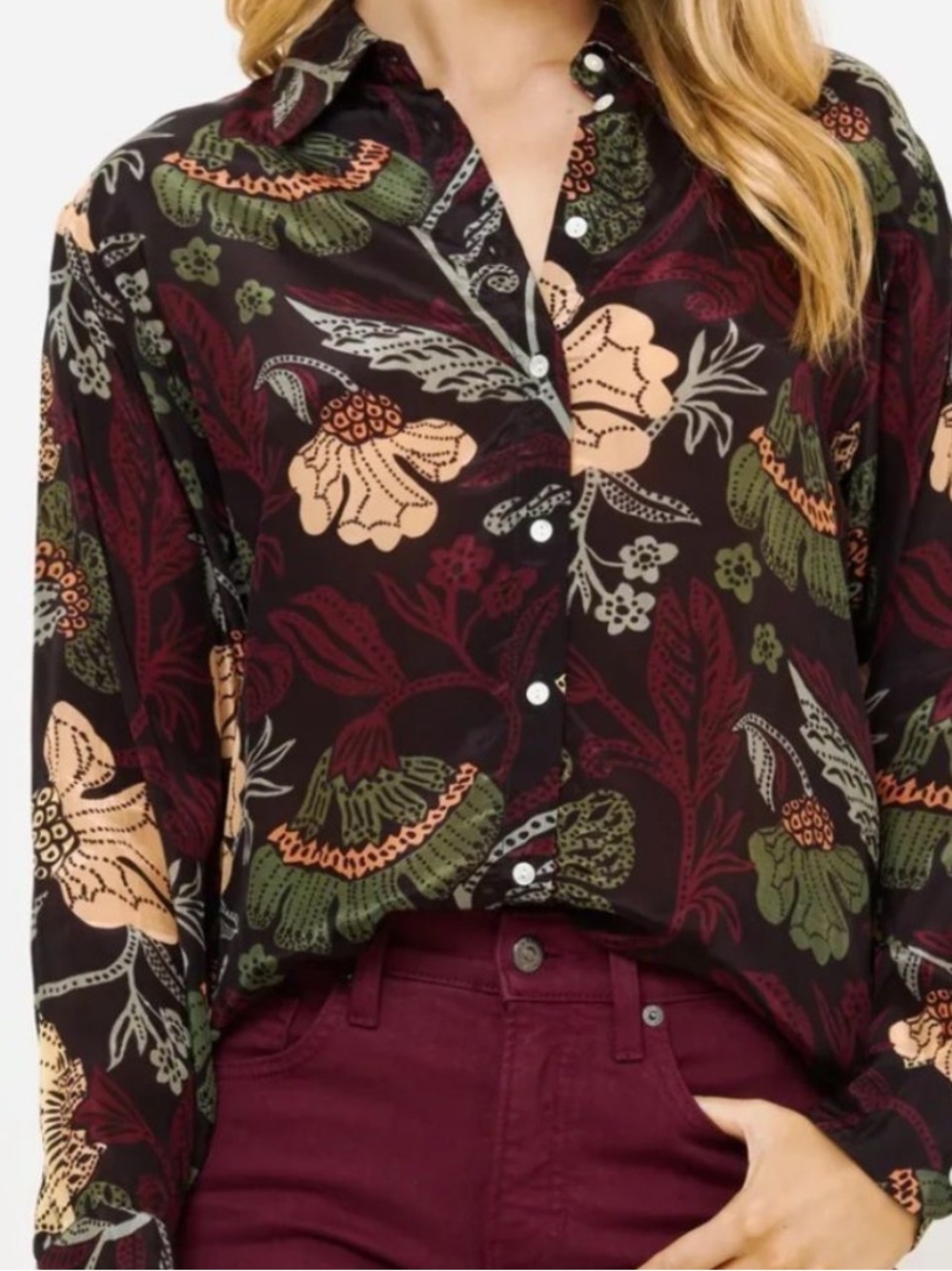OLIPHANT Button Down Blouse - Turin Wine Medium